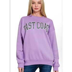 Zenana East Coast Graphic Sweatshirt Purple Oversized Fleece Crewneck Pullover-S